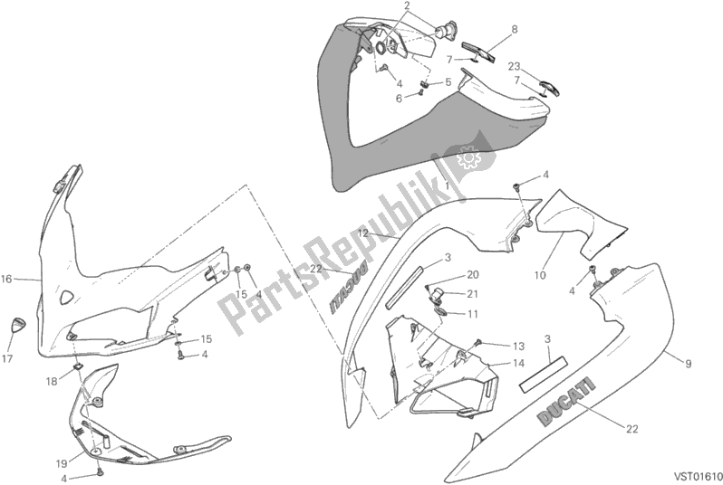 All parts for the Cowling of the Ducati Multistrada 950 SW Thailand 2017